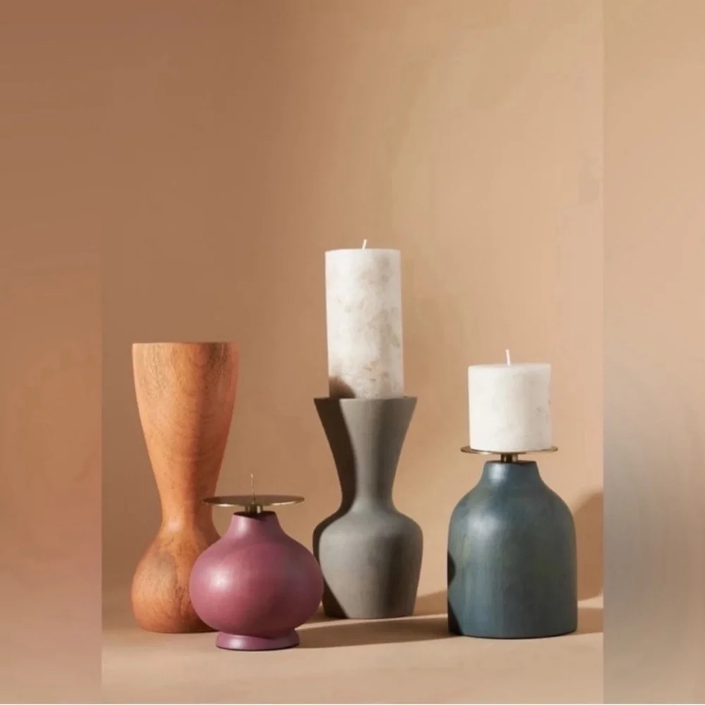 Anthropologie Sequoia Wood Pillar Candle Holder